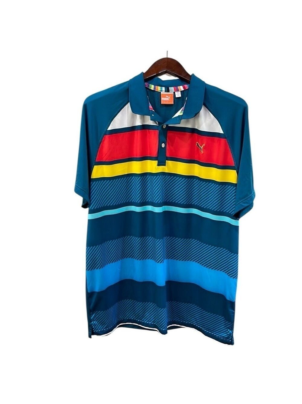 Puma Multi Color Stripe Men’s Polo Golf Shirt Short Sleeve SZ XL